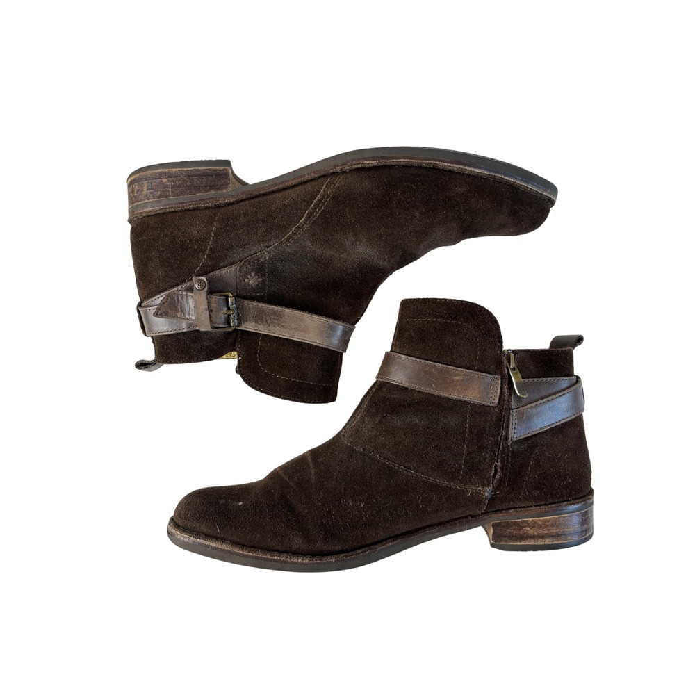 Bussola Sevilla Ankle Boots Brown Suede Leather Women 41 Buckle Strap Zipper
